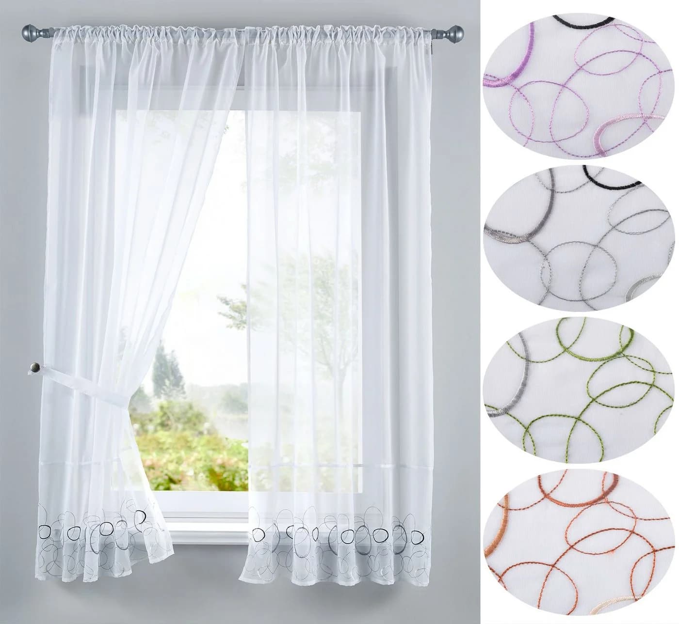Gardinenbox Gardinen-Set AURA 2-tlg. Braune Stickerei Voile mit Raffhaltern