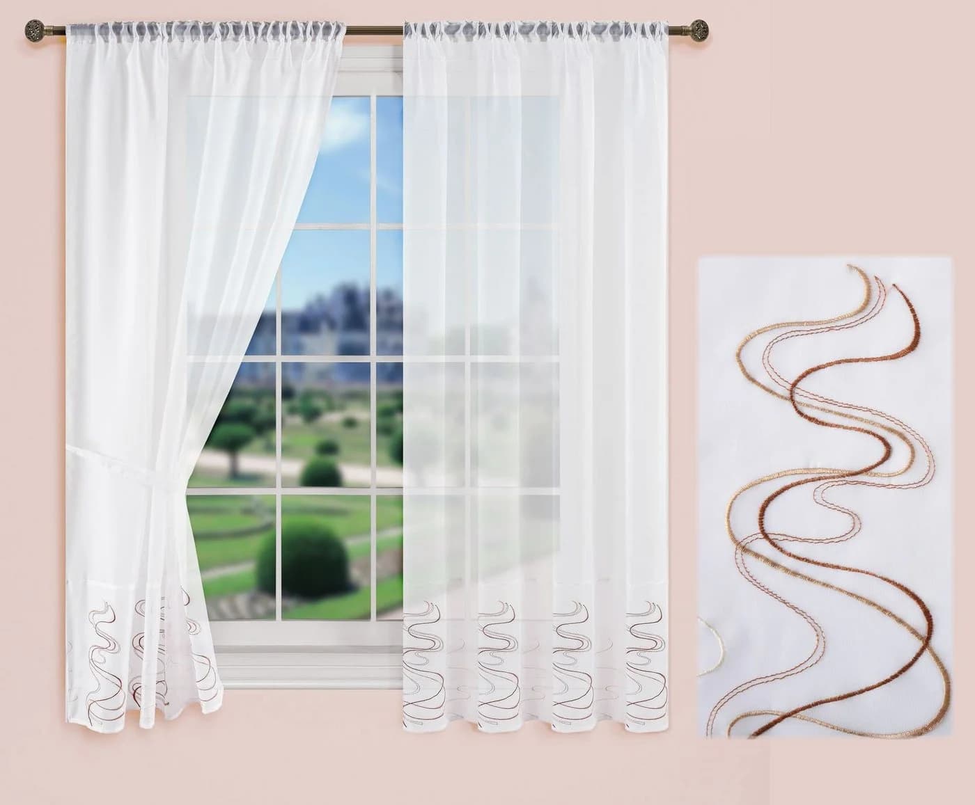 Gardinenbox Gardine Set 2-tlg. Braun Transparent mit Stickerei - Bild 5