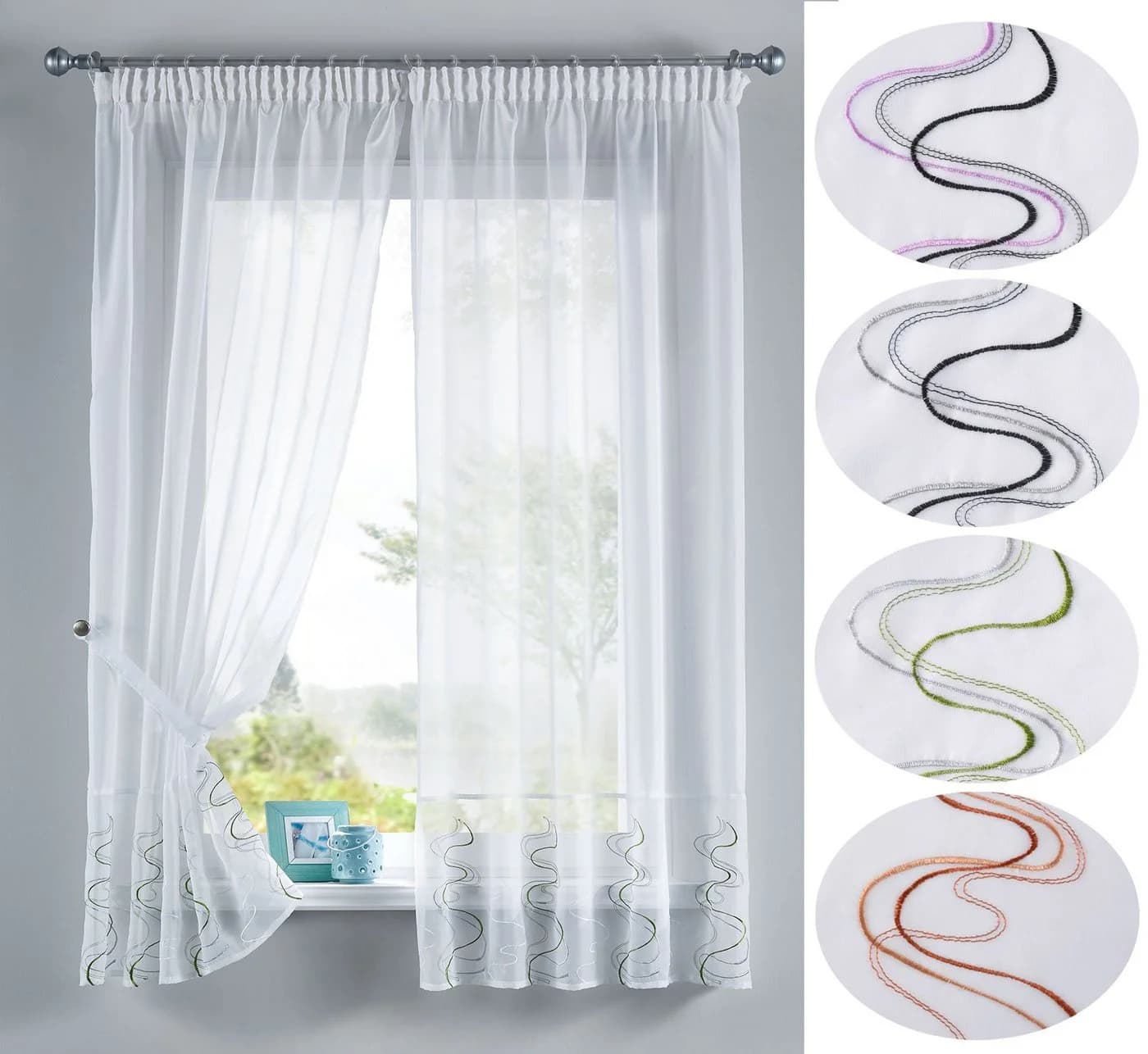Gardinenbox Gardine Set 2-tlg. Grün Transparent WELLE Stickerei