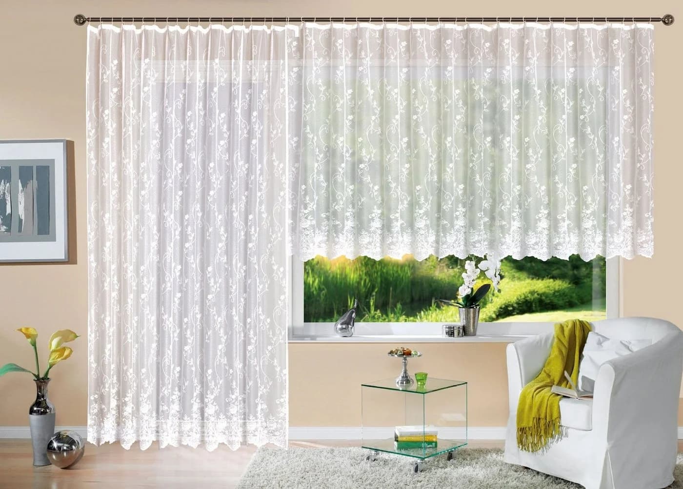 Gardinenbox Store Jacquard Mainz Weiß Blumenmuster Universalband