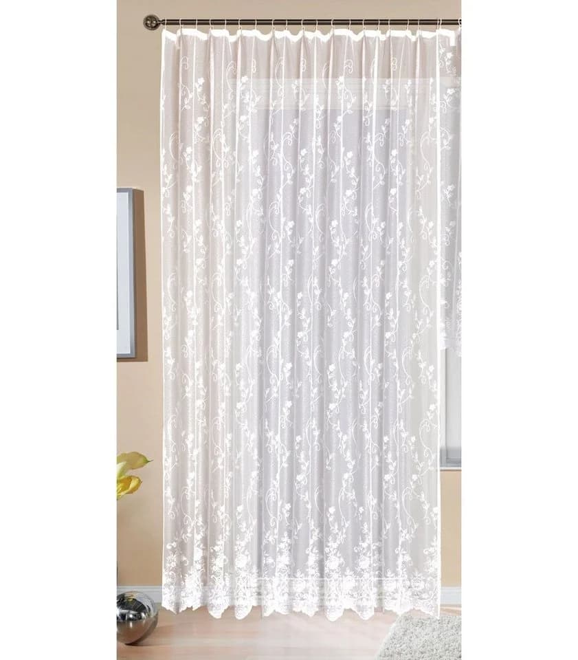 Gardinenbox Store Jacquard Mainz Weiß Blumenmuster Universalband - Bild 2