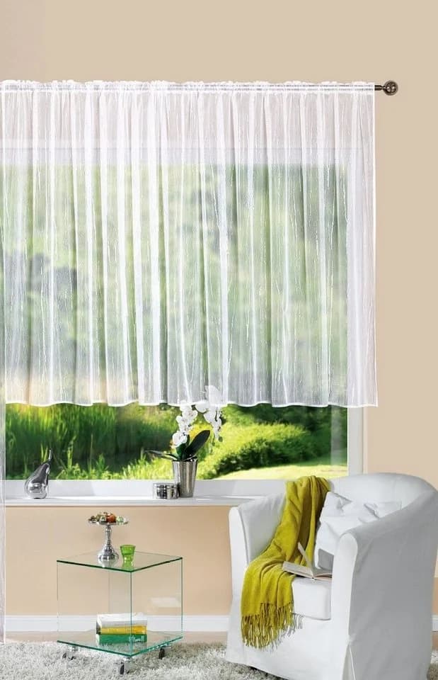 Gardinenbox Bogenstore Weiß Jacquard Kräuselband 120x300 cm
