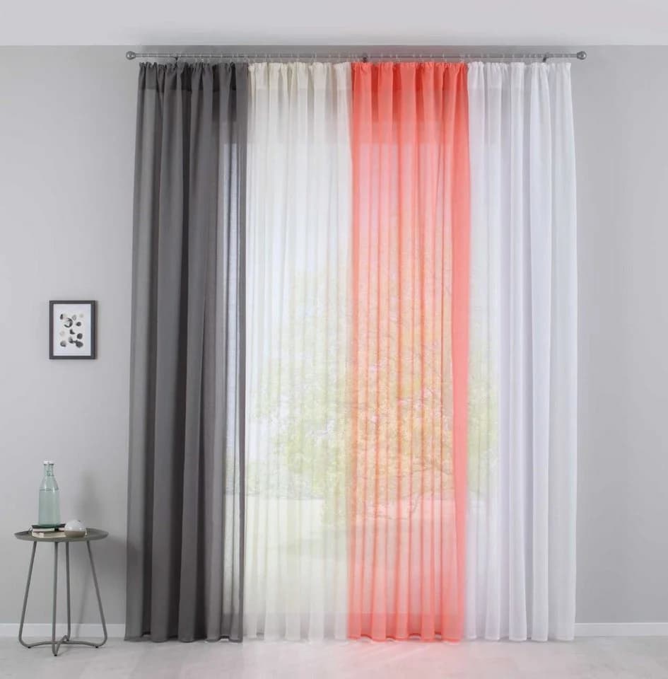 Gardinenbox Gardine »Nizza« Grau Halbtransparent Voile mit Tunneldurchzug