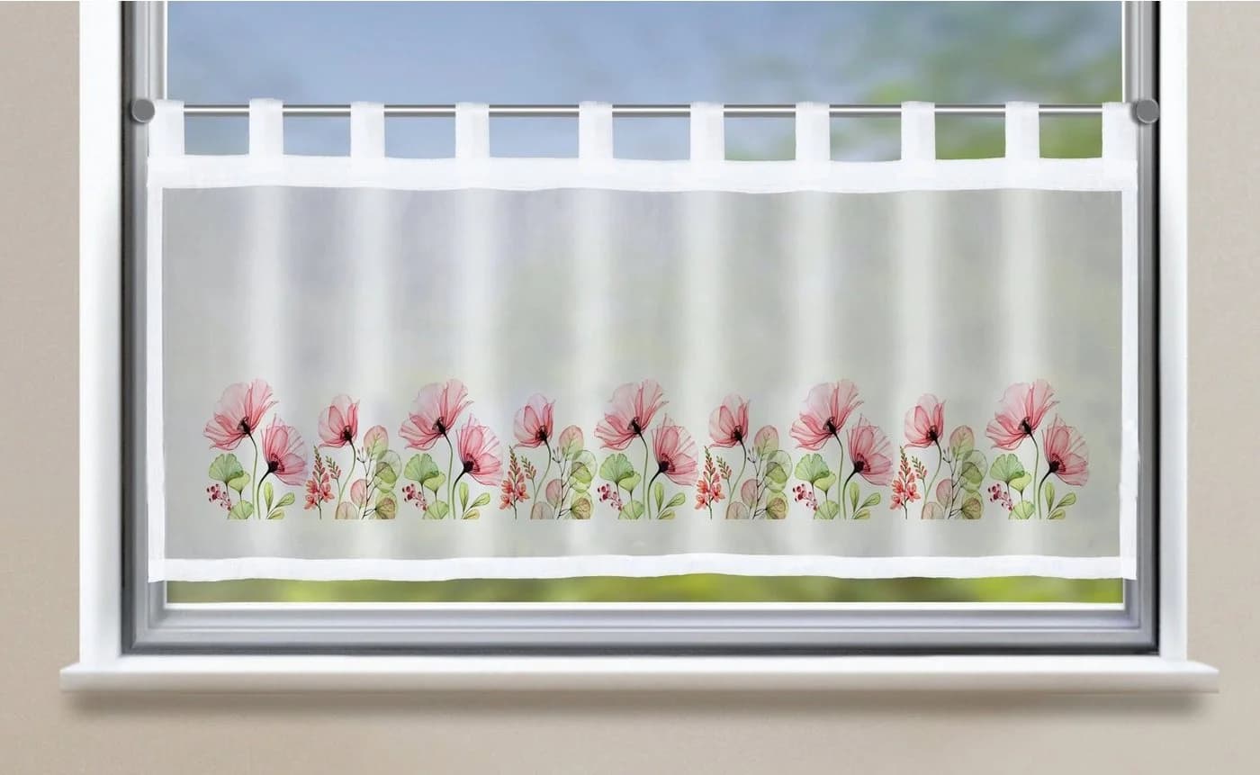 Gardinenbox Scheibengardine Bodrum Blumen Rosa Voile