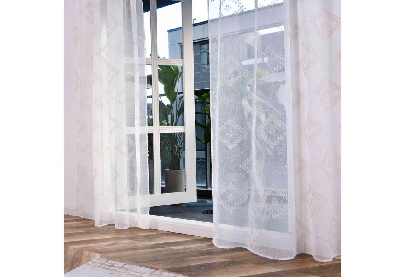 Gardinenbox Gardine transparent Polyester Chevron Natur Taupe - Bild 3