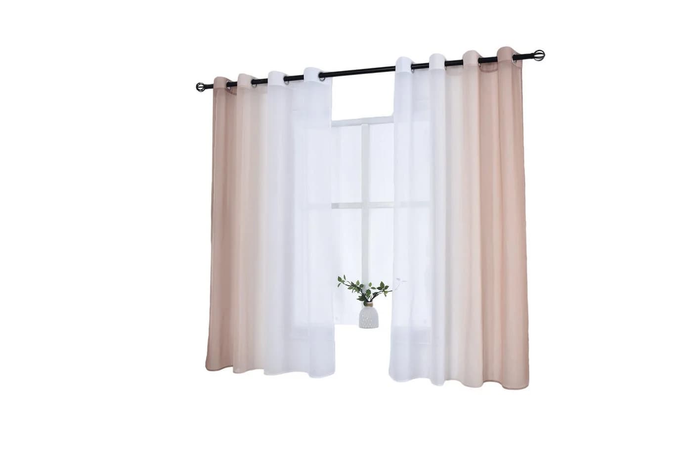 Gardinenbox Voile Gardine 2 St Braun Transparent Ösen Farbverlauf