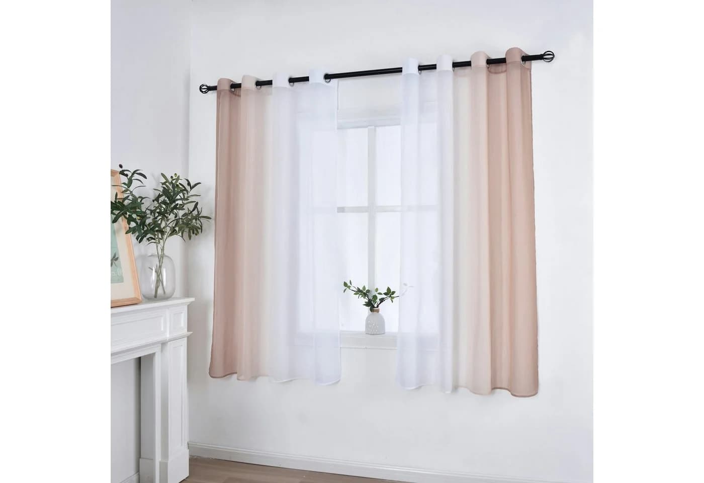 Gardinenbox Voile Gardine 2 St Braun Transparent Ösen Farbverlauf - Bild 2