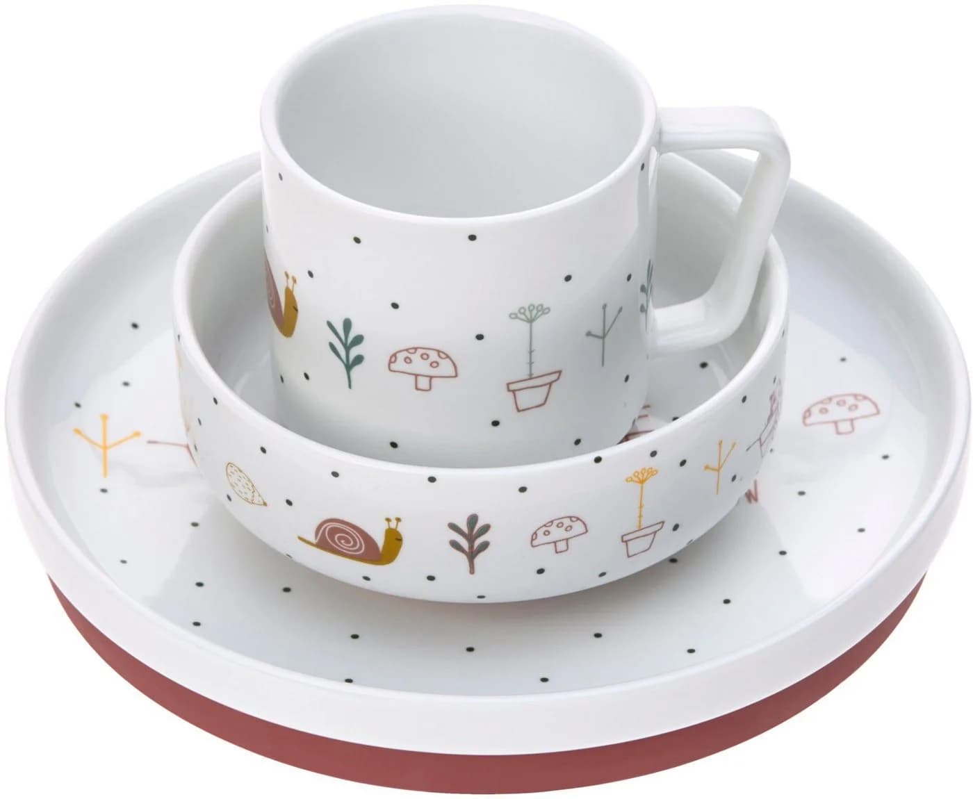 Kindergeschirr-Set LÄSSIG Garden Explorer Schnecke Porzellan bunt Gr. 3