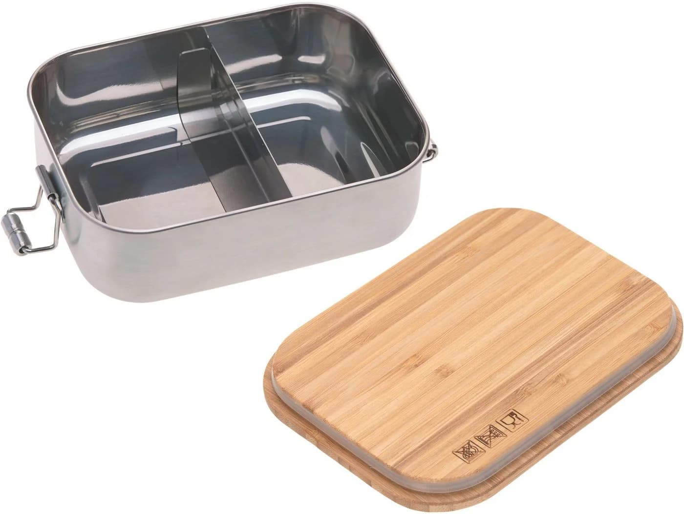 LÄSSIG Lunchbox Garden Explorer Kinder Silber/Braun mit Bambusdeckel