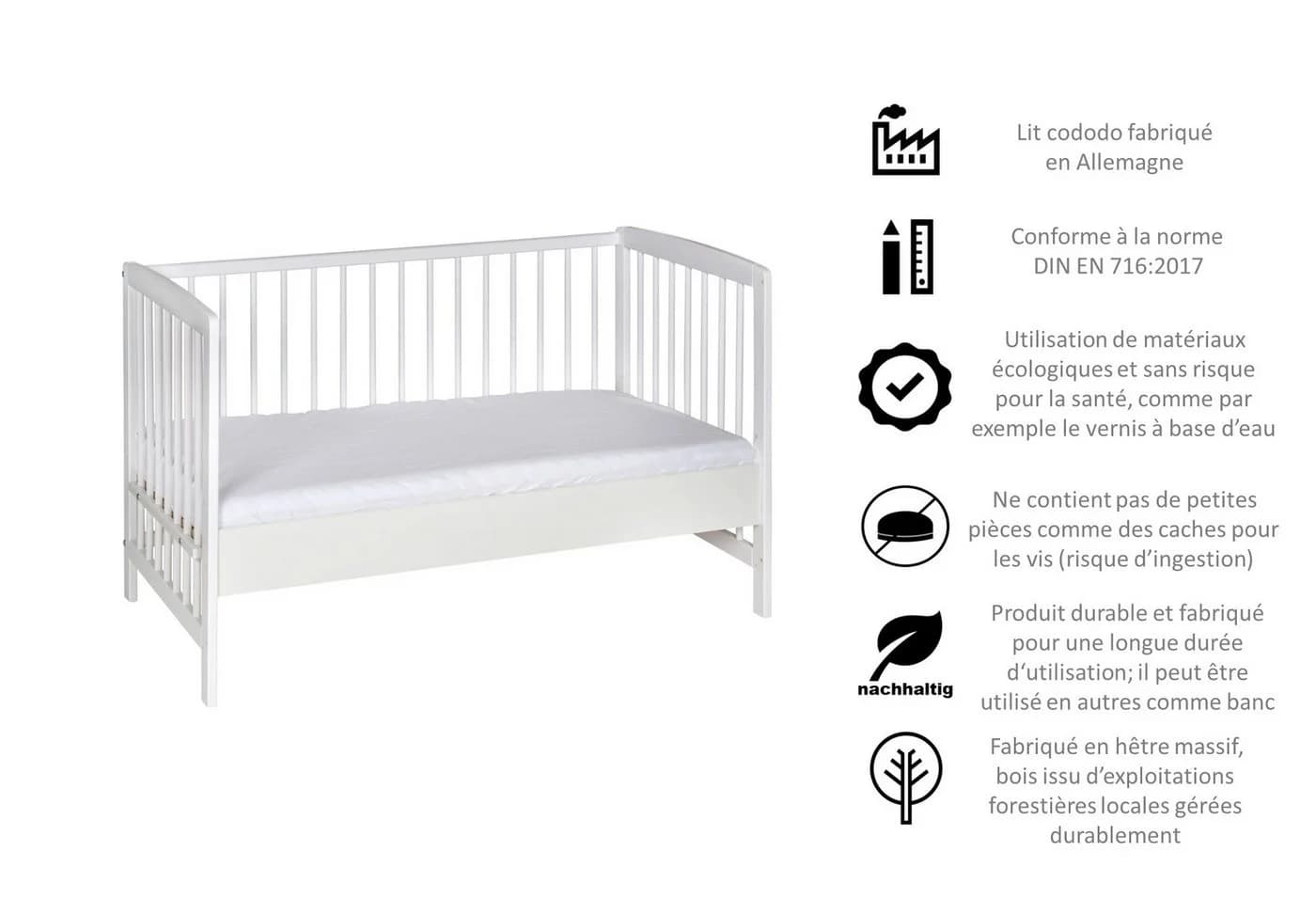 Schardt Beistellbett MICKY Weiß Massivholz 60x120 cm - Bild 5