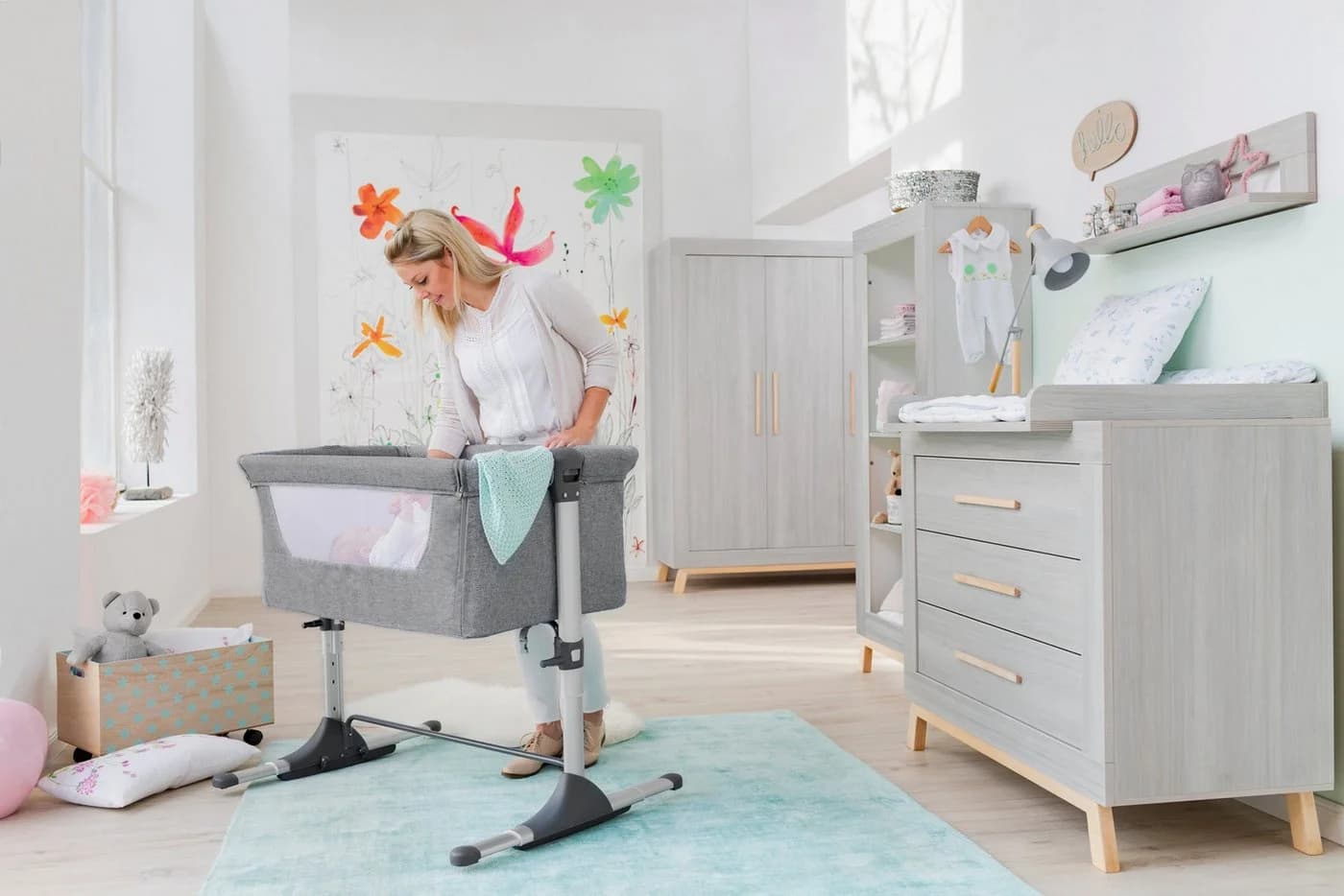 Schardt Baby-Reisebett Wiege Beistellbett Joy Leinenstruktur hellgrau - Bild 4