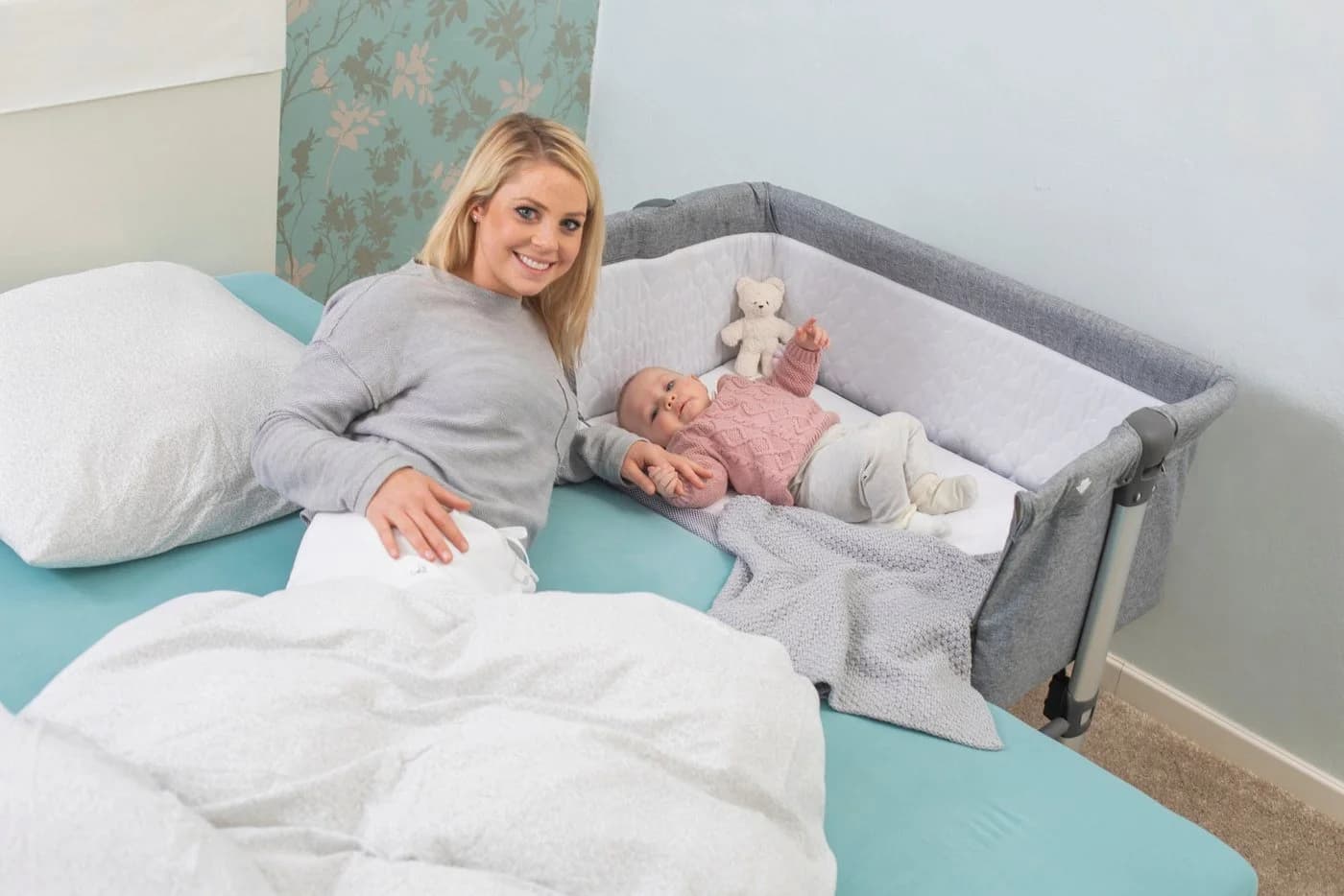 Schardt Baby-Reisebett Wiege Beistellbett Joy Leinenstruktur hellgrau - Bild 5