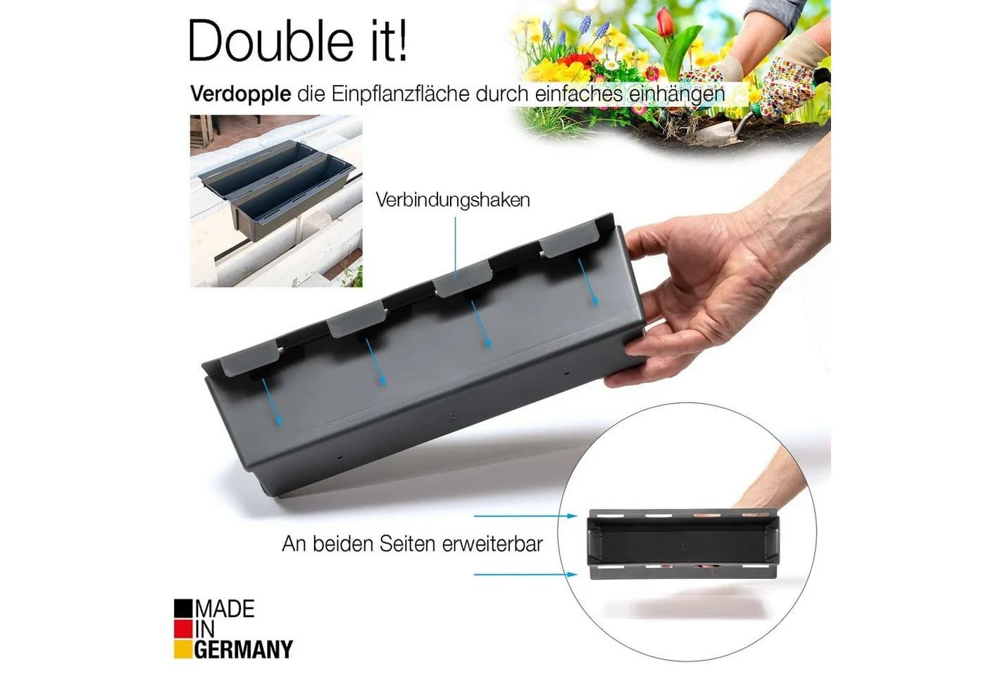 BigDean Blumenkasten Paletten-Einsatz 6-tlg. Anthrazit Kunststoff - Bild 3