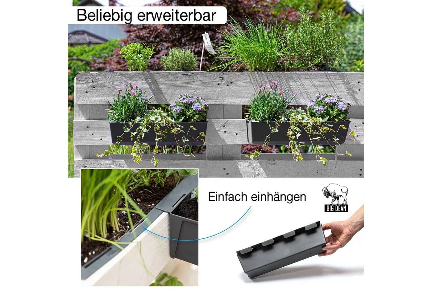 BigDean Blumenkasten Paletten-Einsatz 6-tlg. Anthrazit Kunststoff - Bild 5