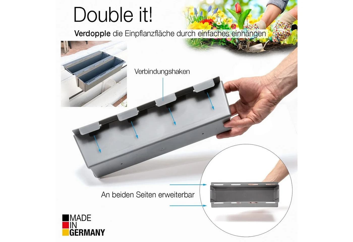 BigDean Blumenkasten Paletten-Einsatz 4-tlg. Beton-Grau Kunststoff - Bild 3