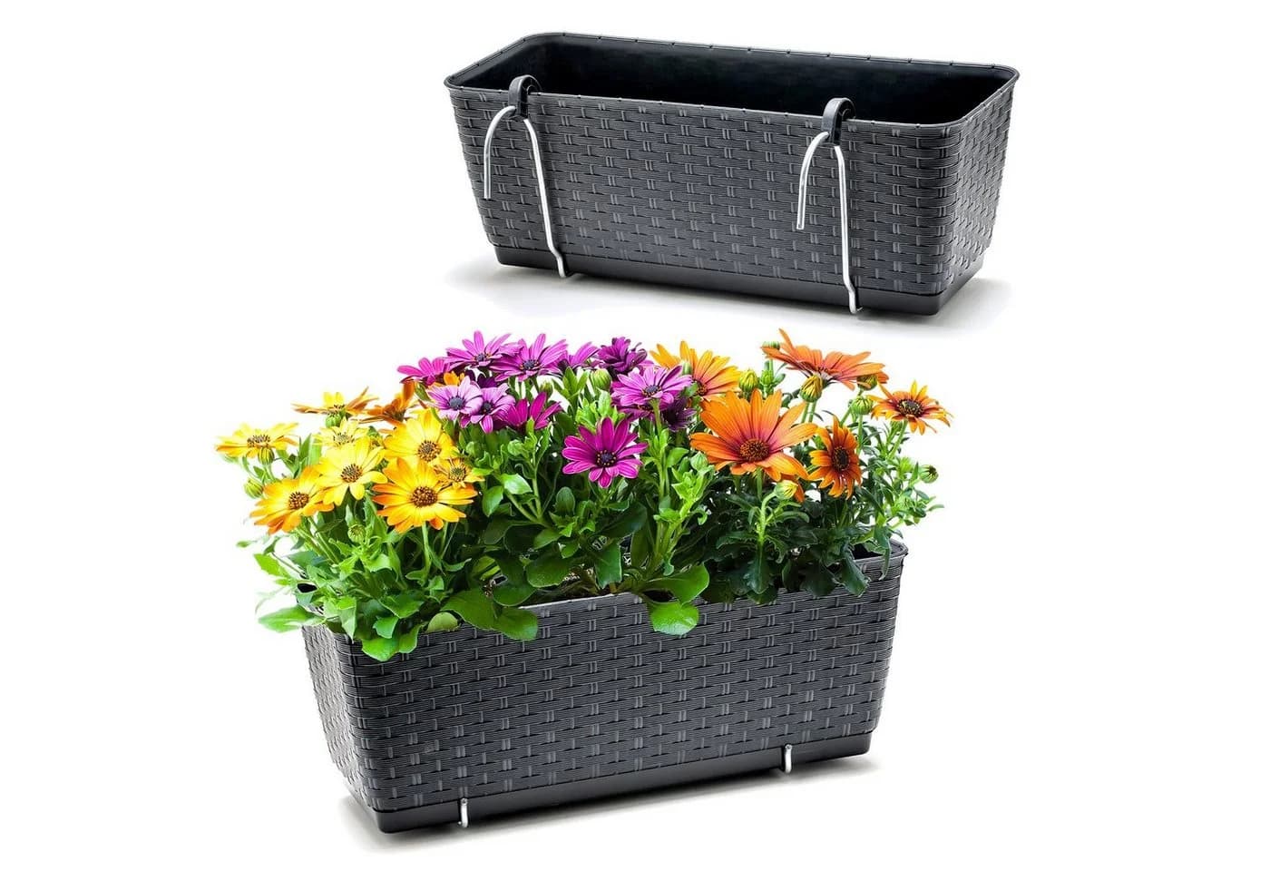 BigDean Blumenkasten 2er Set mit Bewässerungssystem Rattan-Optik Anthrazit - Bild 2