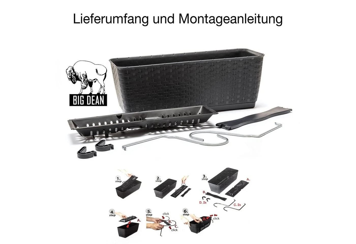 BigDean Blumenkasten 2er Set mit Bewässerungssystem Rattan-Optik Anthrazit - Bild 4