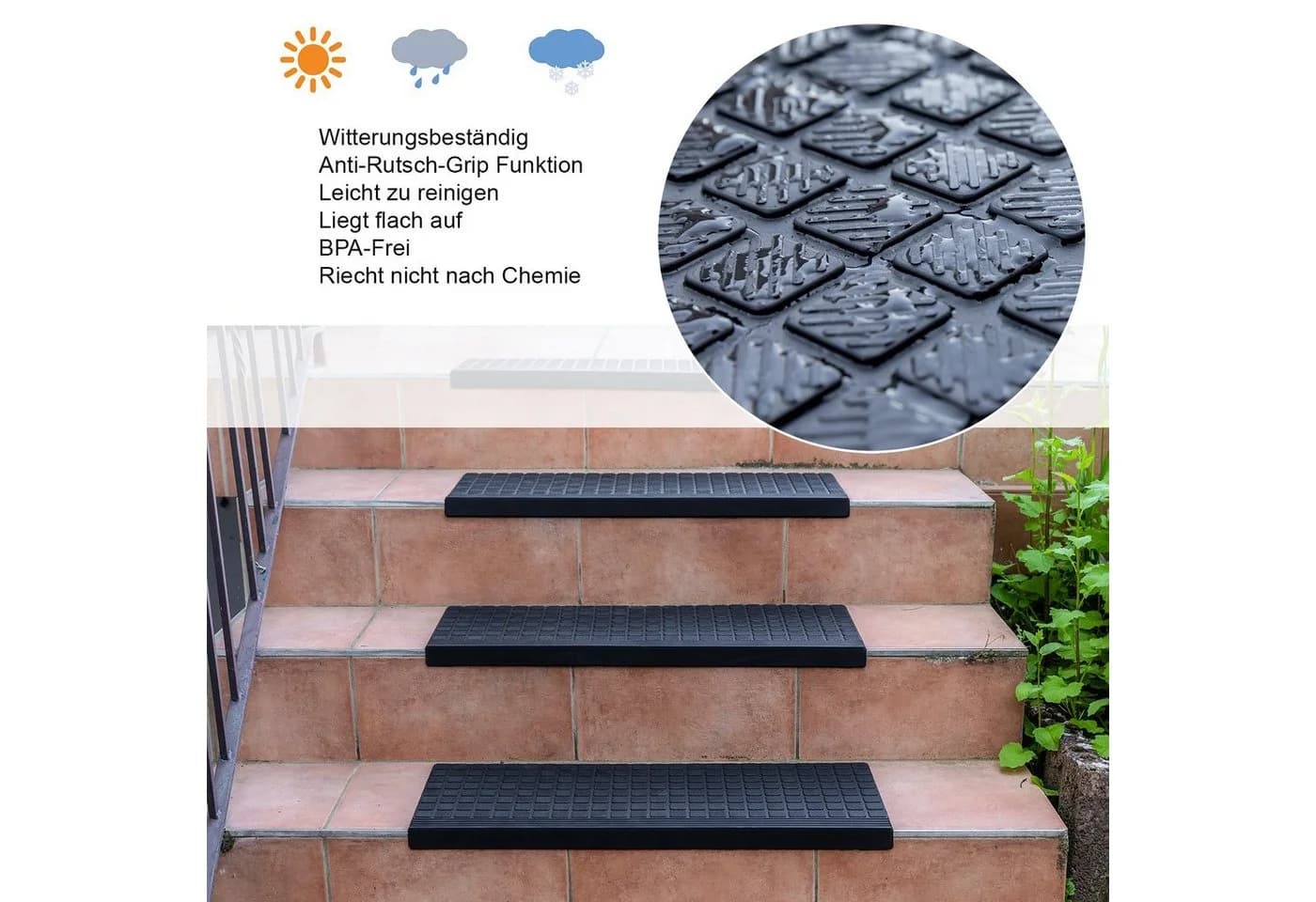 BigDean Stufenmatte 3x Schwarz Gummi Rutschfest Selbstklebend - Bild 5