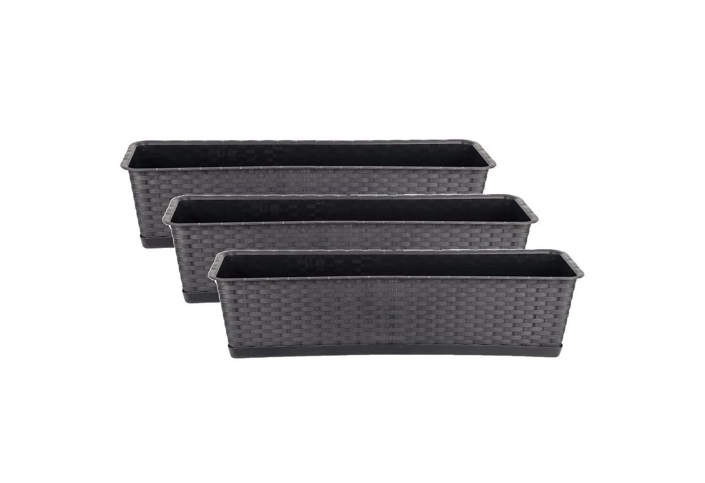 BigDean Blumenkasten 3er Set mit Untersetzer Rattan-Optik - Bild 2