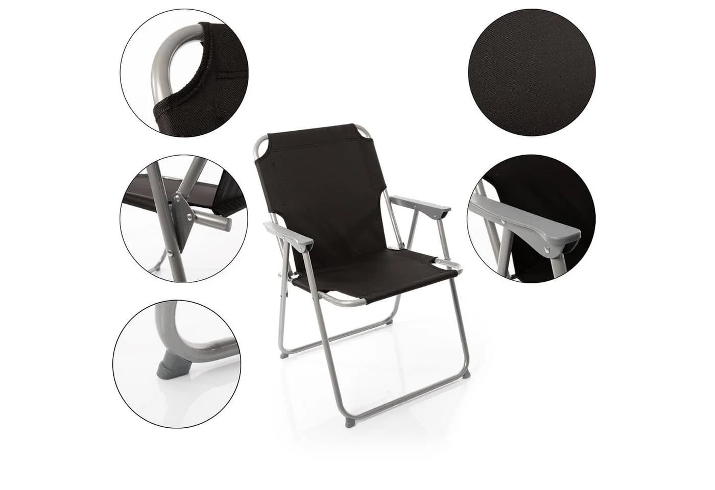 BigDean Klappstuhl Set 2x Schwarz Silber Grau Faltstuhl Camping - Bild 3