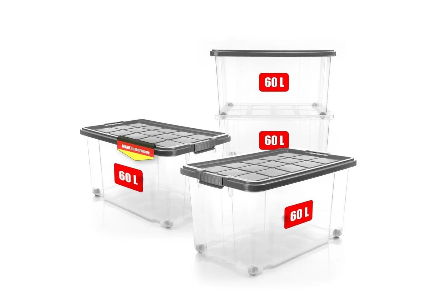 BigDean Aufbewahrungsbox 4x 60 L Kunststoff Stapelbox - Bild 2