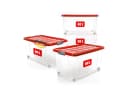 BigDean Aufbewahrungsbox 60L Rot Transparent 4er Set Stapelbar Rollbar Bild 2