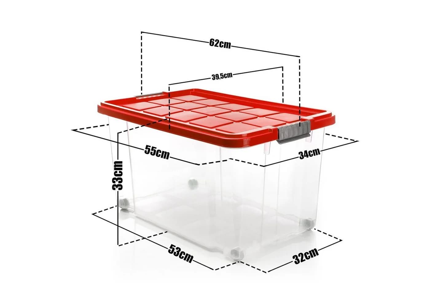 BigDean Aufbewahrungsbox 60L Rot Transparent 4er Set Stapelbar Rollbar - Bild 3