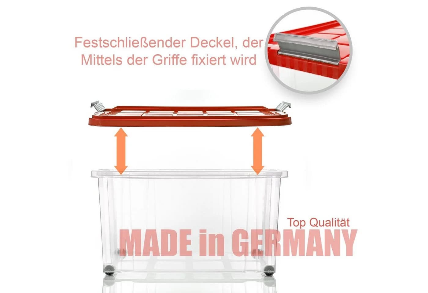 BigDean Aufbewahrungsbox 60L Rot Transparent 4er Set Stapelbar Rollbar - Bild 5