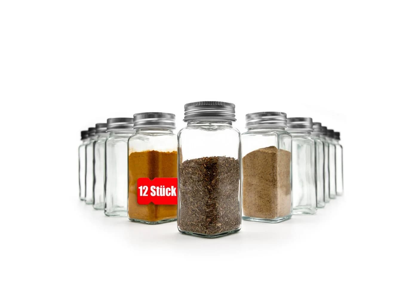 BigDean Gewürzbehälter 12er Set Glas Luftdicht Eckig - Bild 2