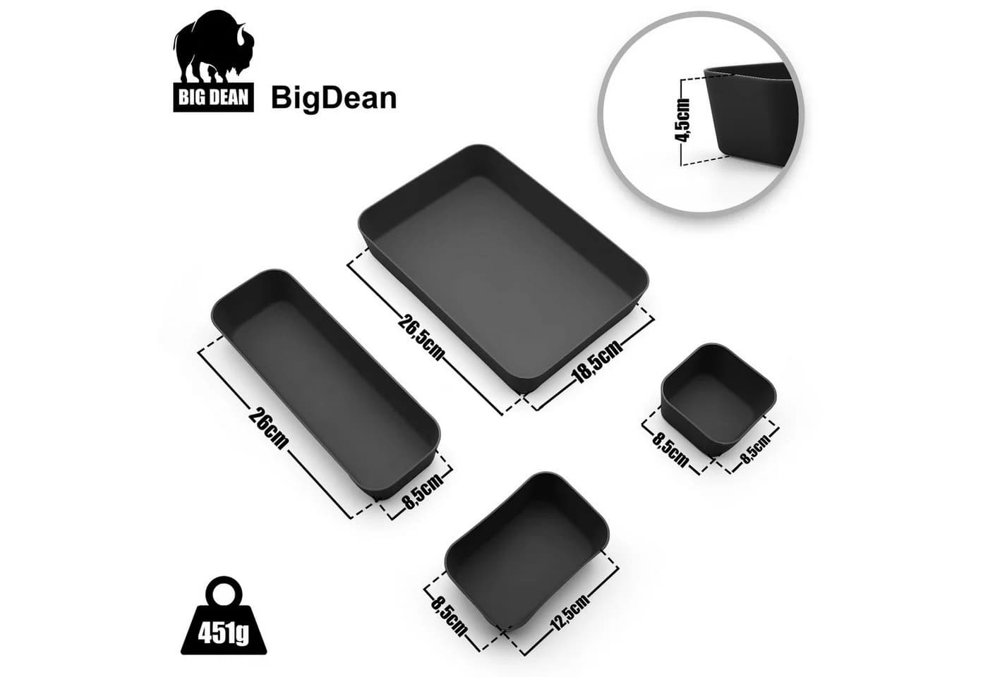 BigDean Schubladen Organizer 8-tlg. Schwarz PP-Kunststoff Set - Bild 3