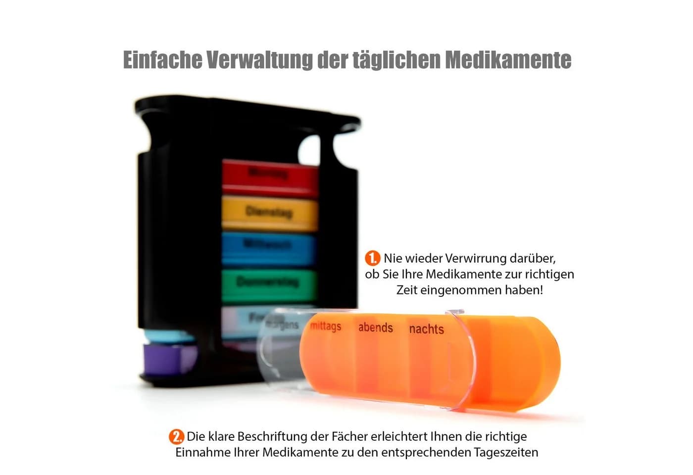 BigDean Pillendose 2 Stück Schwarz 7 Tage Morgens, Mittags, Abends & Nachts