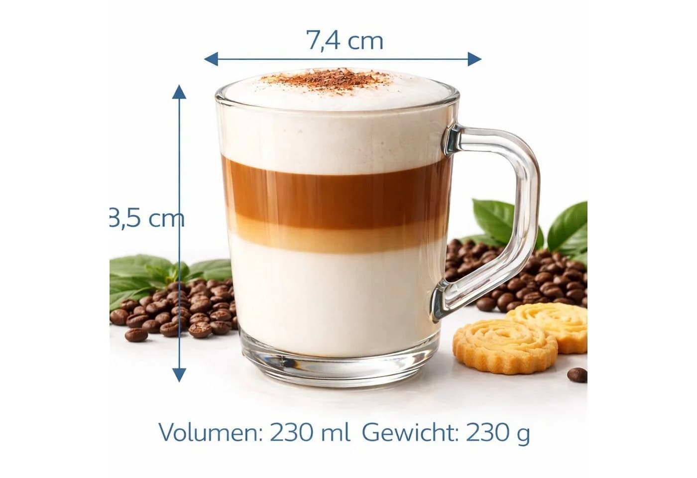 BigDean Latte-Macchiato-Gläser 6-tlg. mit Henkel 230 ml Glas transparent - Bild 3