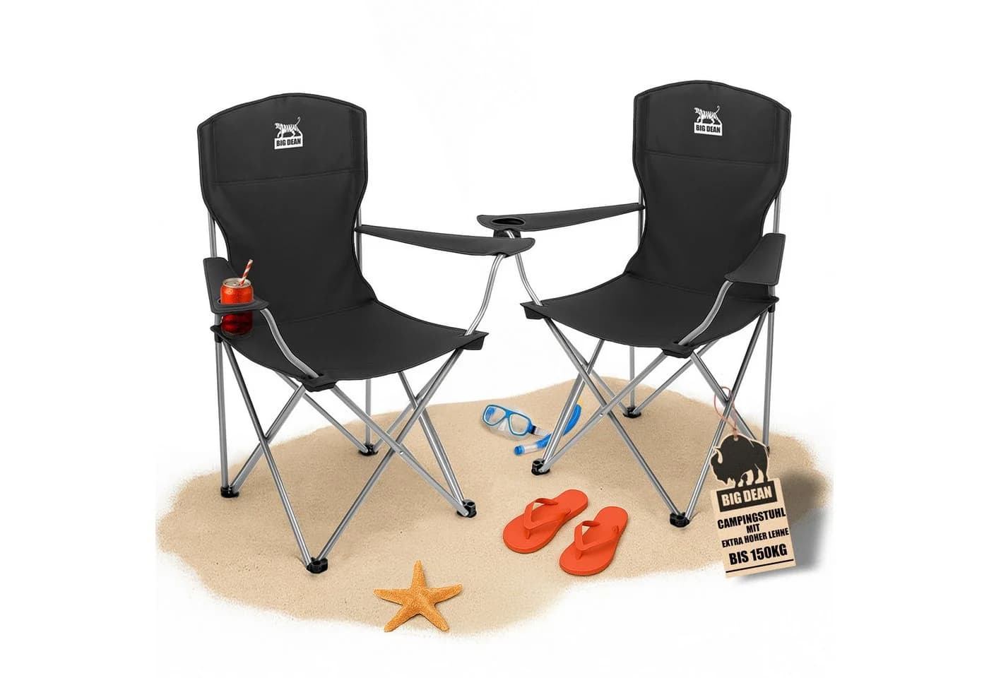 BigDean Campingstuhl 2er Set Extra Hohe Lehne - Bild 2