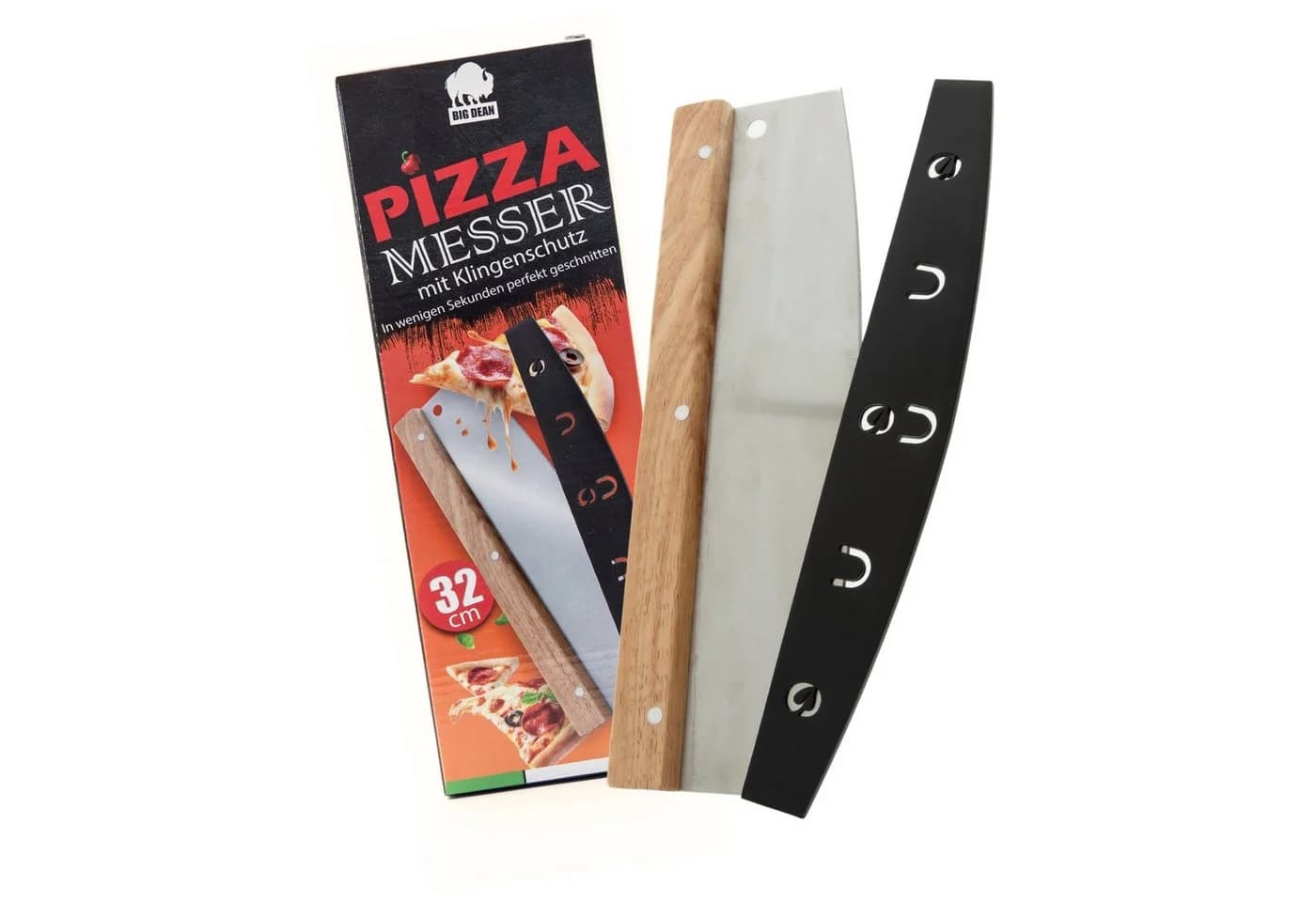 BigDean Pizzaschneider 32cm Edelstahlklinge Wellenschliff Holzgriff - Bild 2