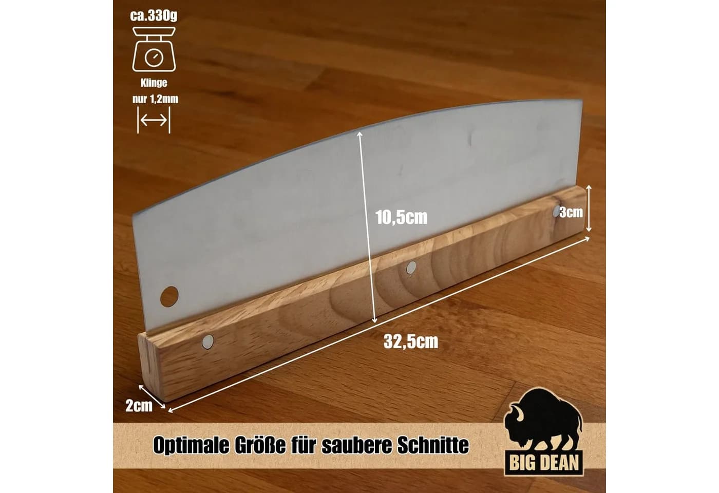 BigDean Pizzaschneider 32cm Edelstahlklinge Wellenschliff Holzgriff - Bild 3