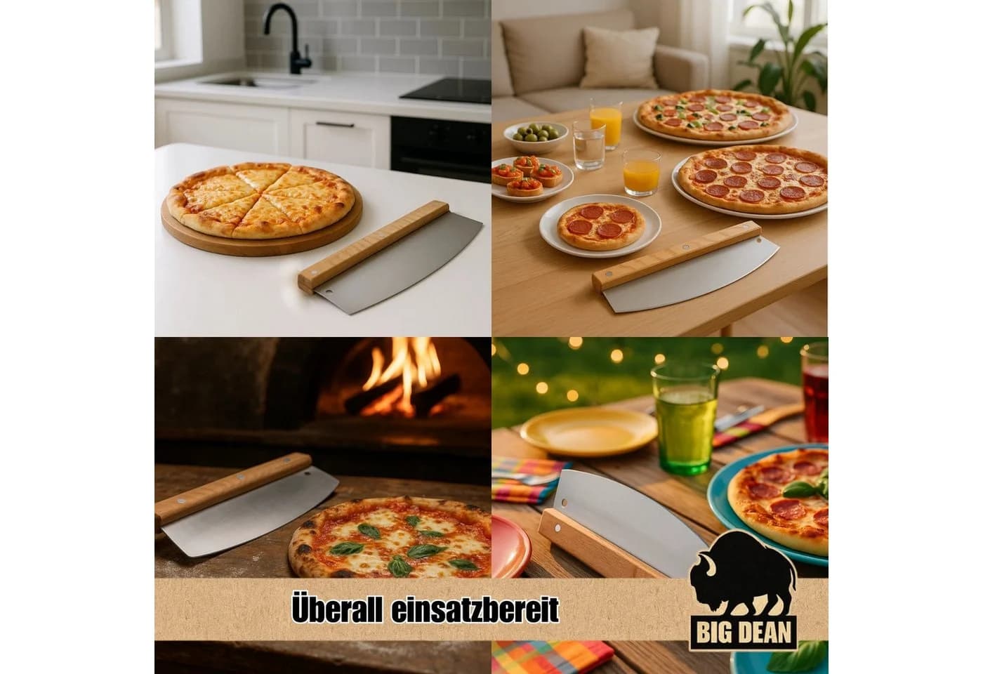 BigDean Pizzaschneider 32cm Edelstahlklinge Wellenschliff Holzgriff - Bild 4
