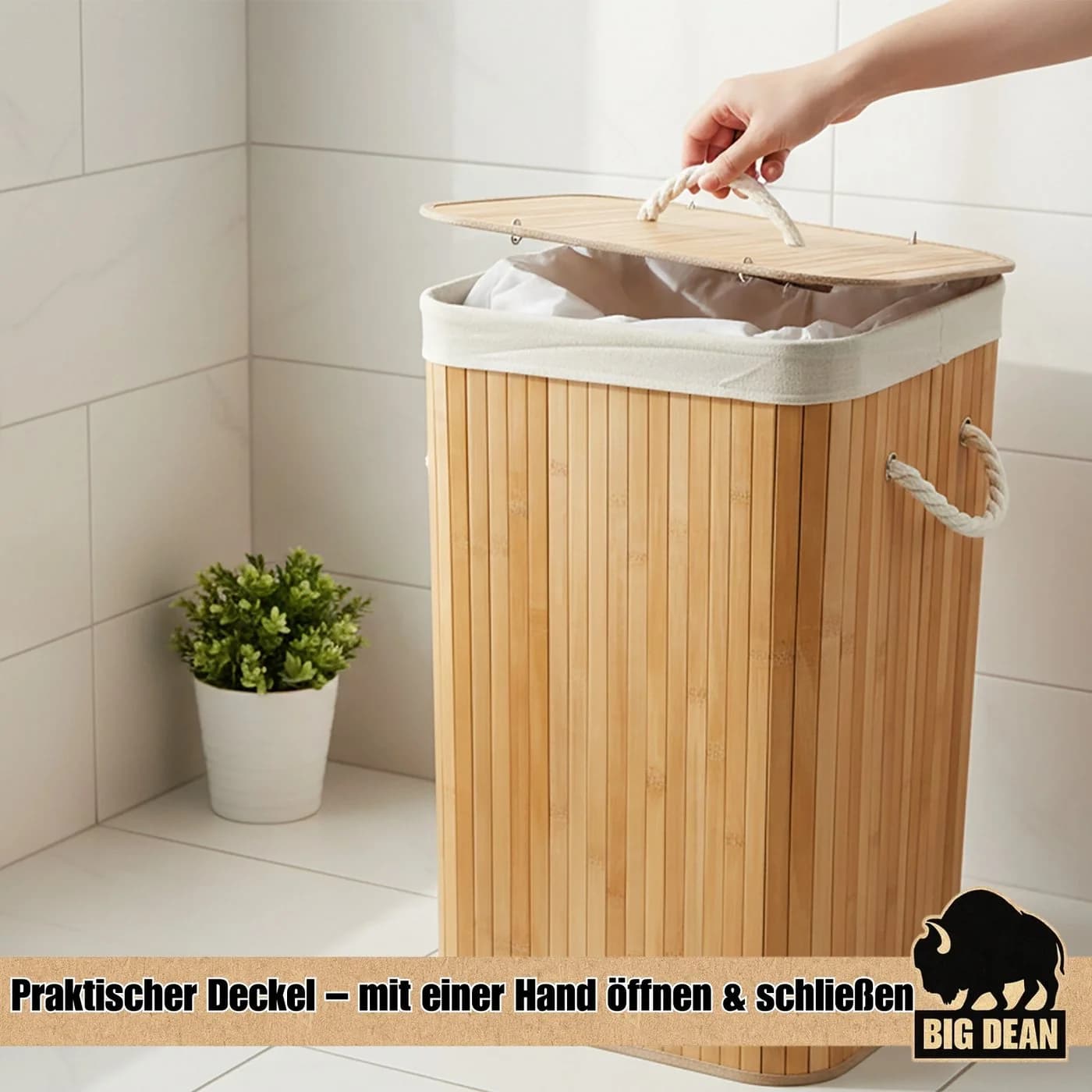BigDean Wäschebox Bambus 72L Wäschesammler