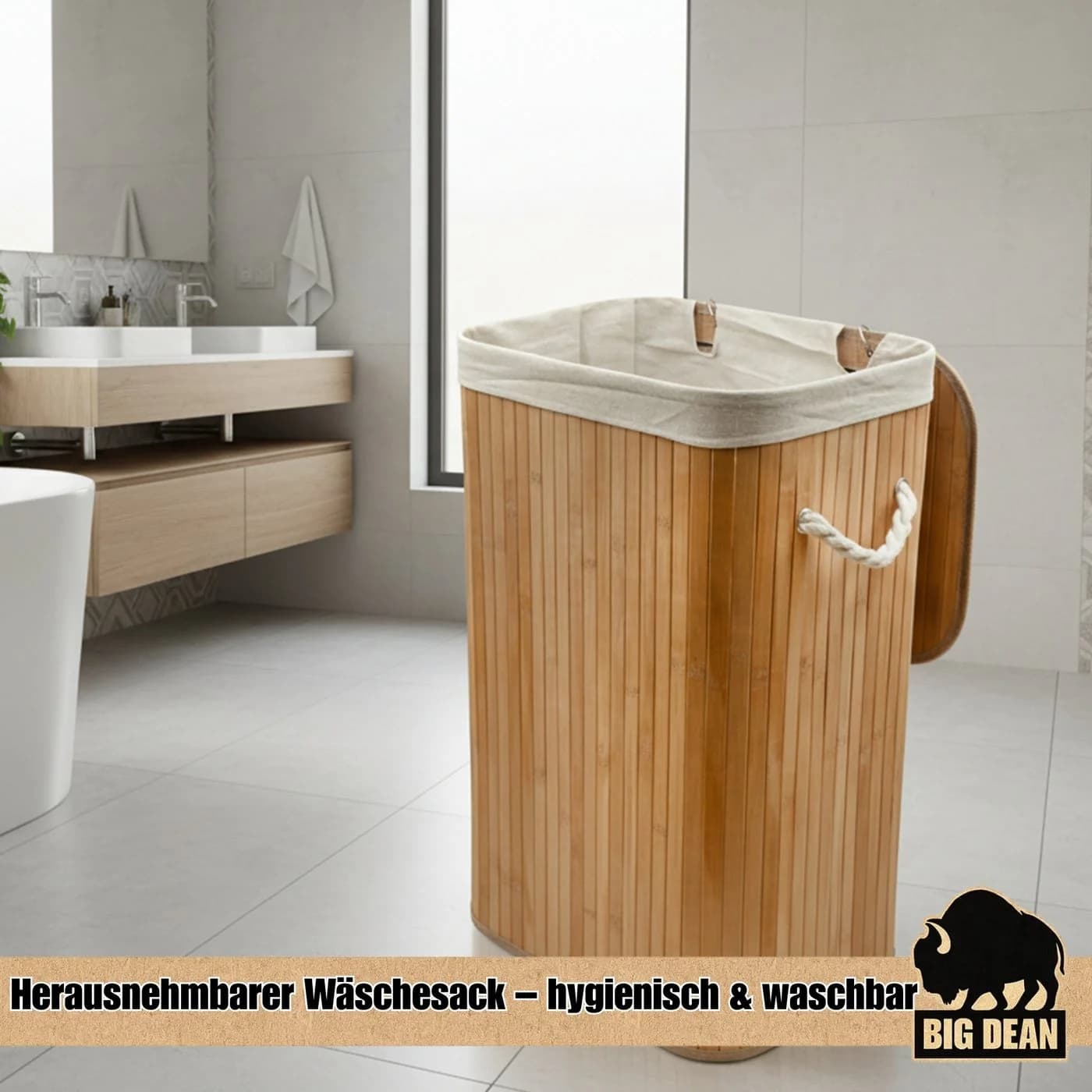 BigDean Wäschebox Bambus 72L Wäschesammler - Bild 4