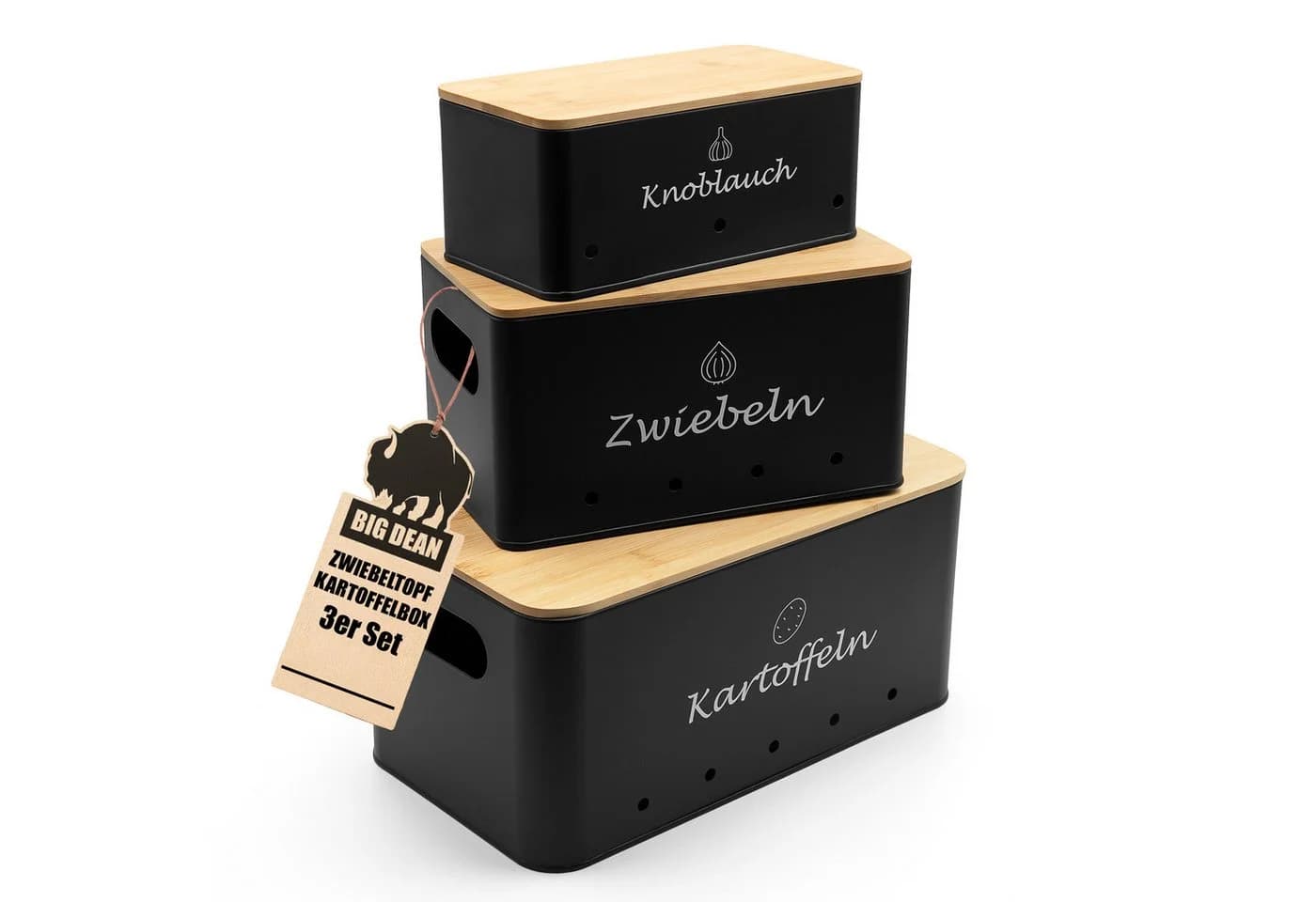 BigDean Kartoffelkiste 3er Set Kartoffel Aufbewahrungsbox für Kartoffel, Zwiebel & Knoblauch - Bild 2