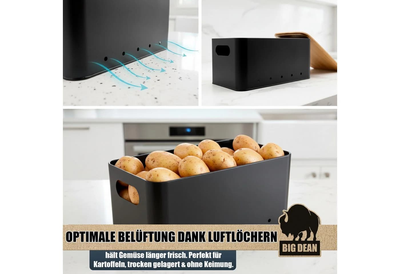 BigDean Kartoffelkiste 3er Set Kartoffel Aufbewahrungsbox für Kartoffel, Zwiebel & Knoblauch - Bild 4