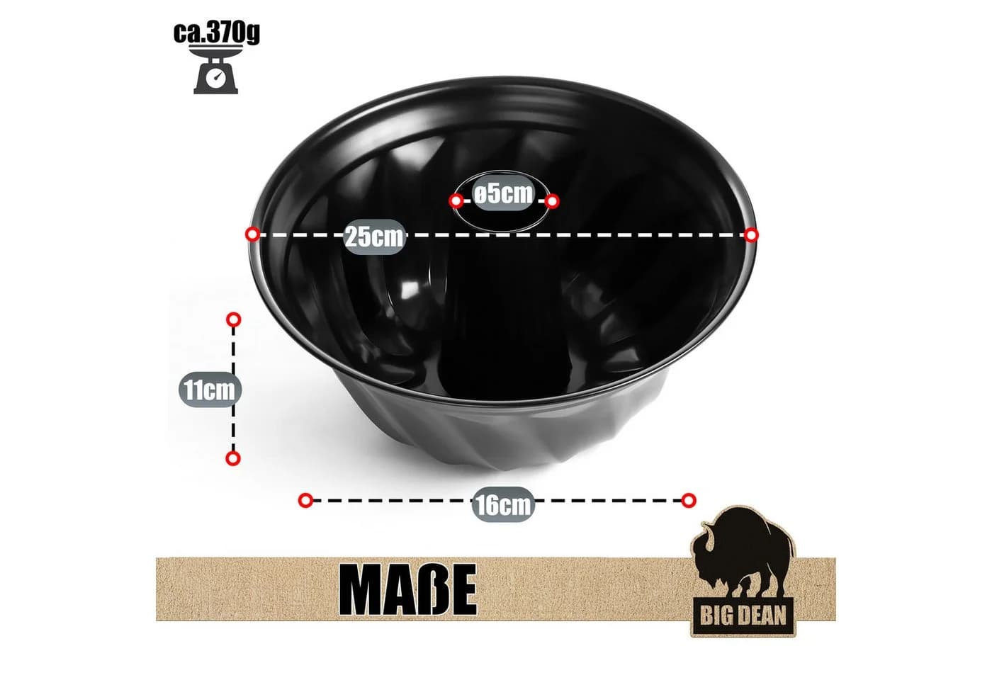 BigDean Gugelhupfform 25 cm Schwarz Antihaftbeschichtet Karbonstahl - Bild 3
