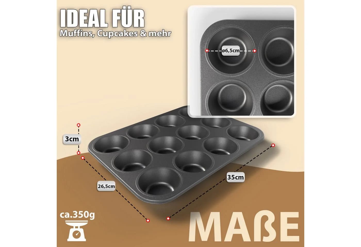 BigDean Muffinform 2er Set Antihaftbeschichtet Schwarz - Bild 3
