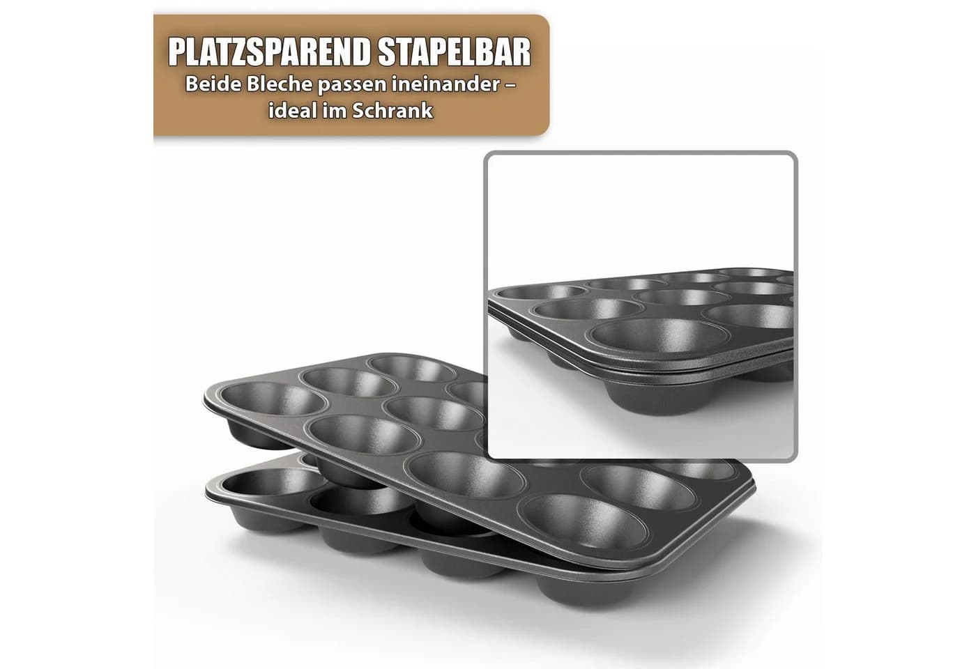 BigDean Muffinform 2er Set Antihaftbeschichtet Schwarz - Bild 5