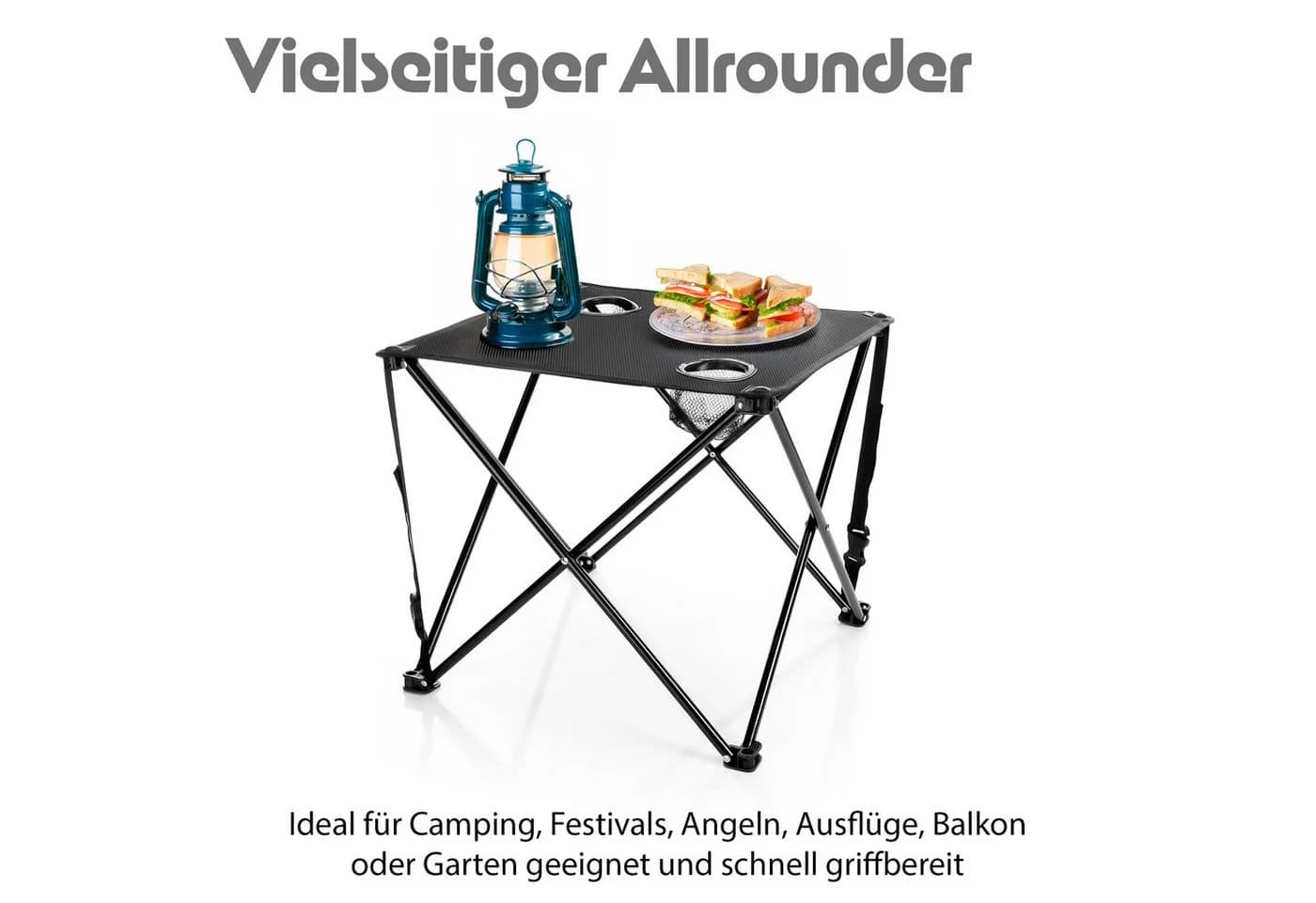 BigDean Campingtisch Faltbar Schwarz 30kg Belastbar mit Getränkehaltern - Bild 4