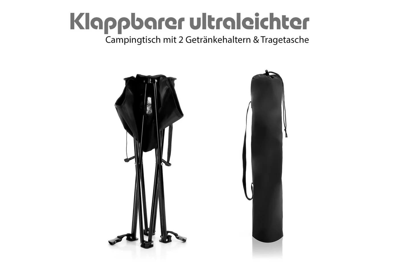 BigDean Campingtisch Faltbar Schwarz 30kg Belastbar mit Getränkehaltern - Bild 5