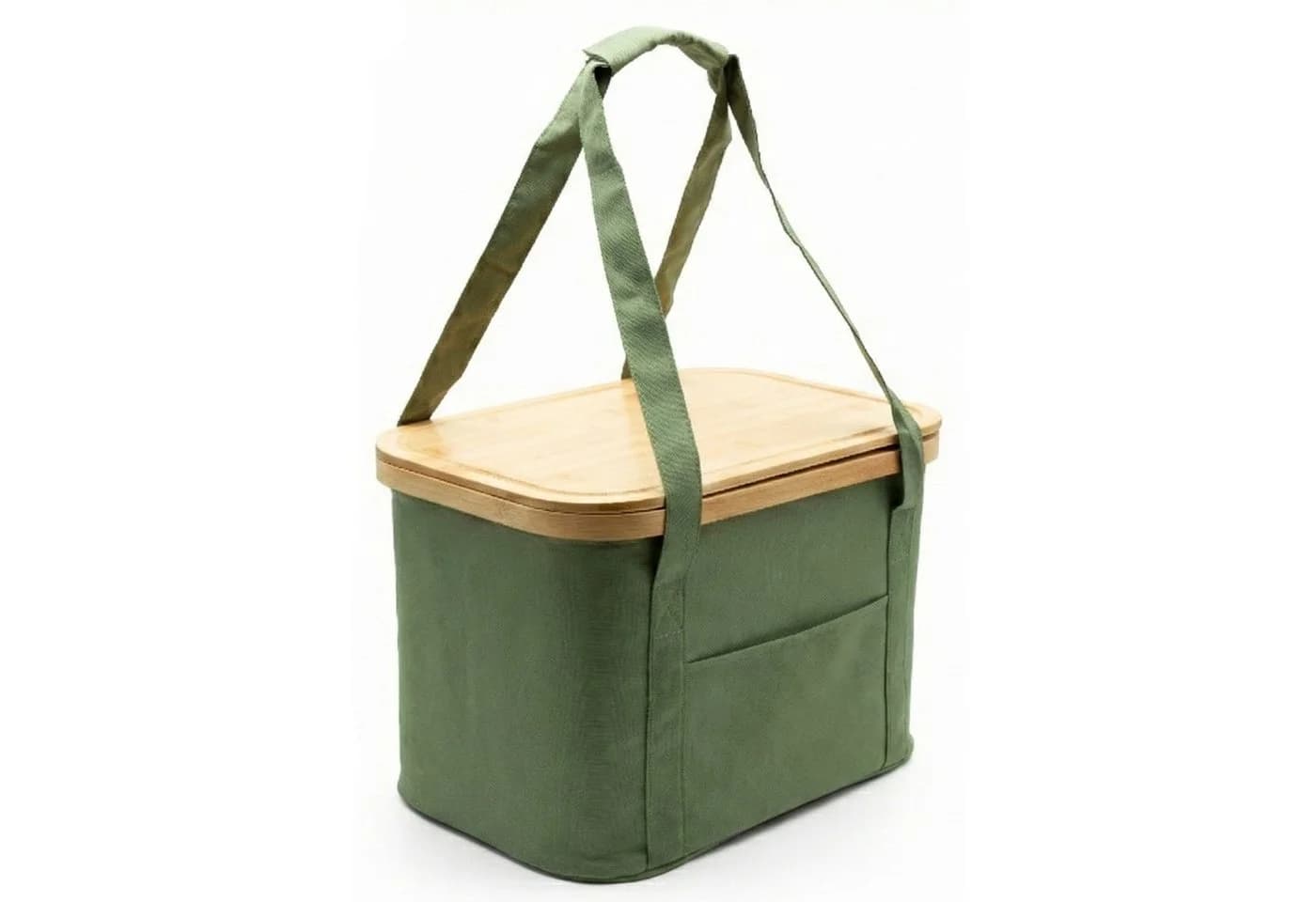 BigDean Picknickkorb 2-in-1 mit Kühltasche und Bambusdeckel Grün - Bild 2