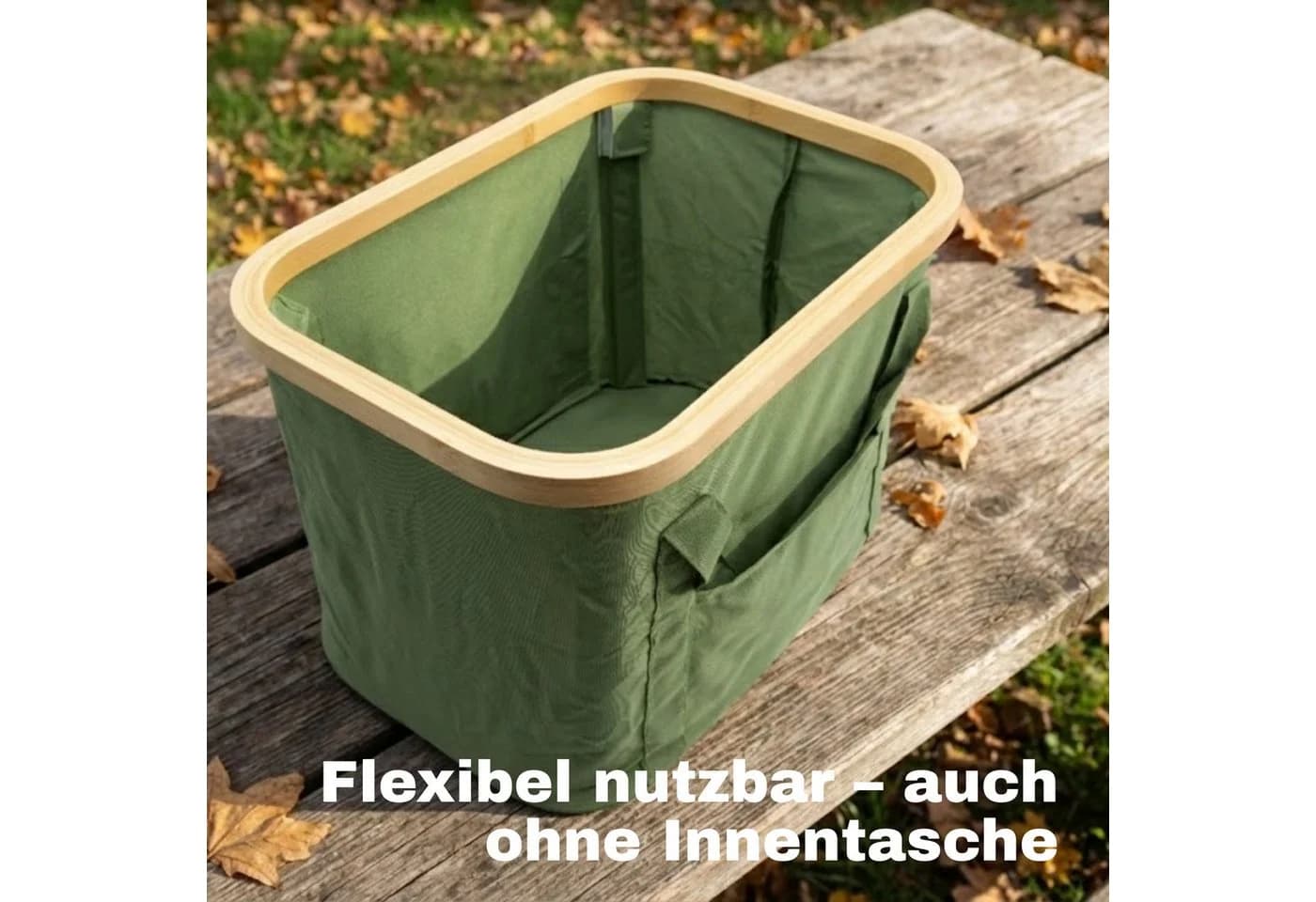 BigDean Picknickkorb 2-in-1 mit Kühltasche und Bambusdeckel Grün - Bild 4