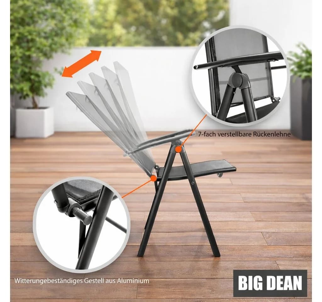 BigDean Klappstuhl Gartenstuhl Hochlehner Grau Set 2 St - Bild 4