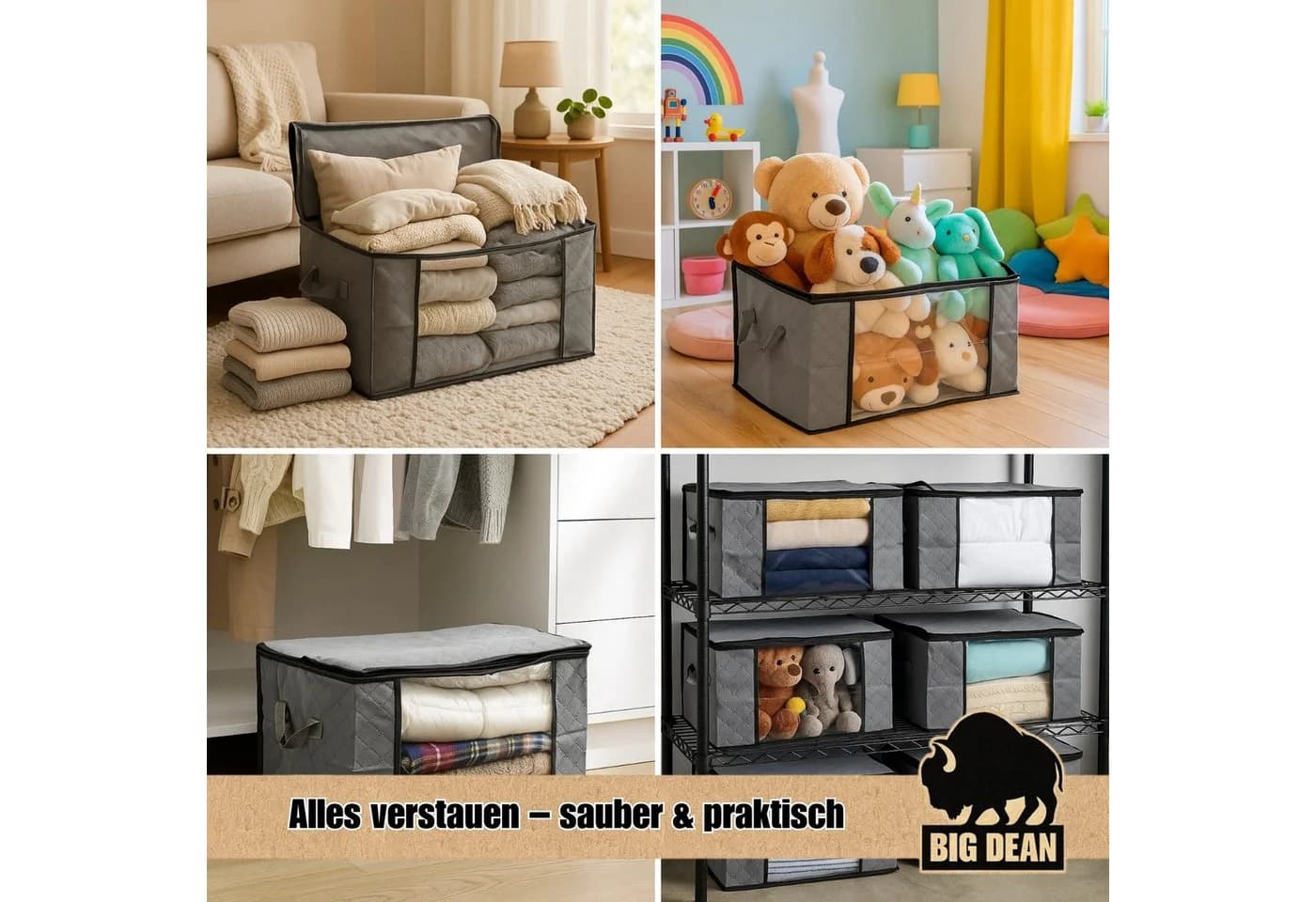 BigDean Aufbewahrungstasche 6-tlg. 90L Grau/Schwarz