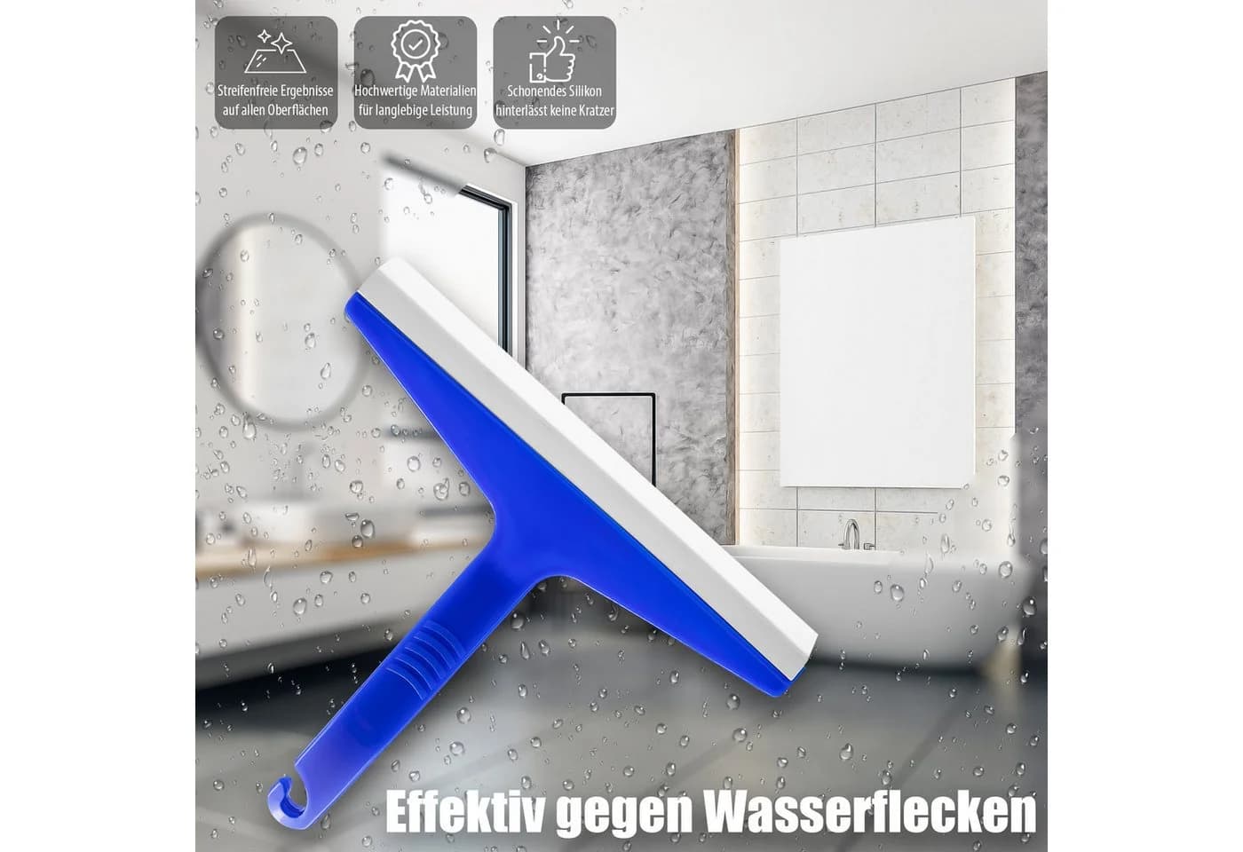 BigDean Duschabzieher Silikon 3 Stück Blau Streifenfreier Glanz